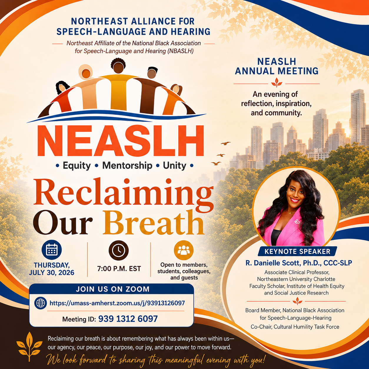 image with NEASLH logo and photo of Dr. Dani Scott, keynote speaker